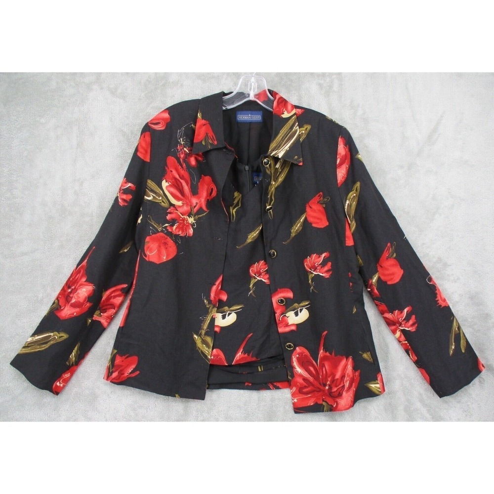 Vintage Herman Geist Blazer Set Womens 10 Floral Romantic Classic Feminine Red